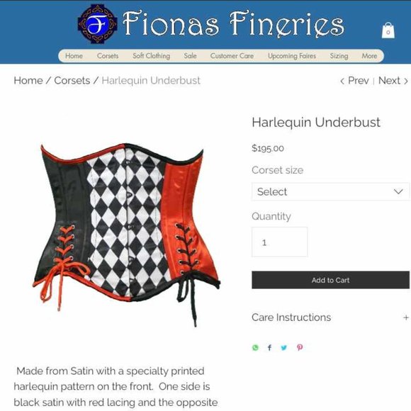 size 28 Harlequin Underbust Fiona's Fineries